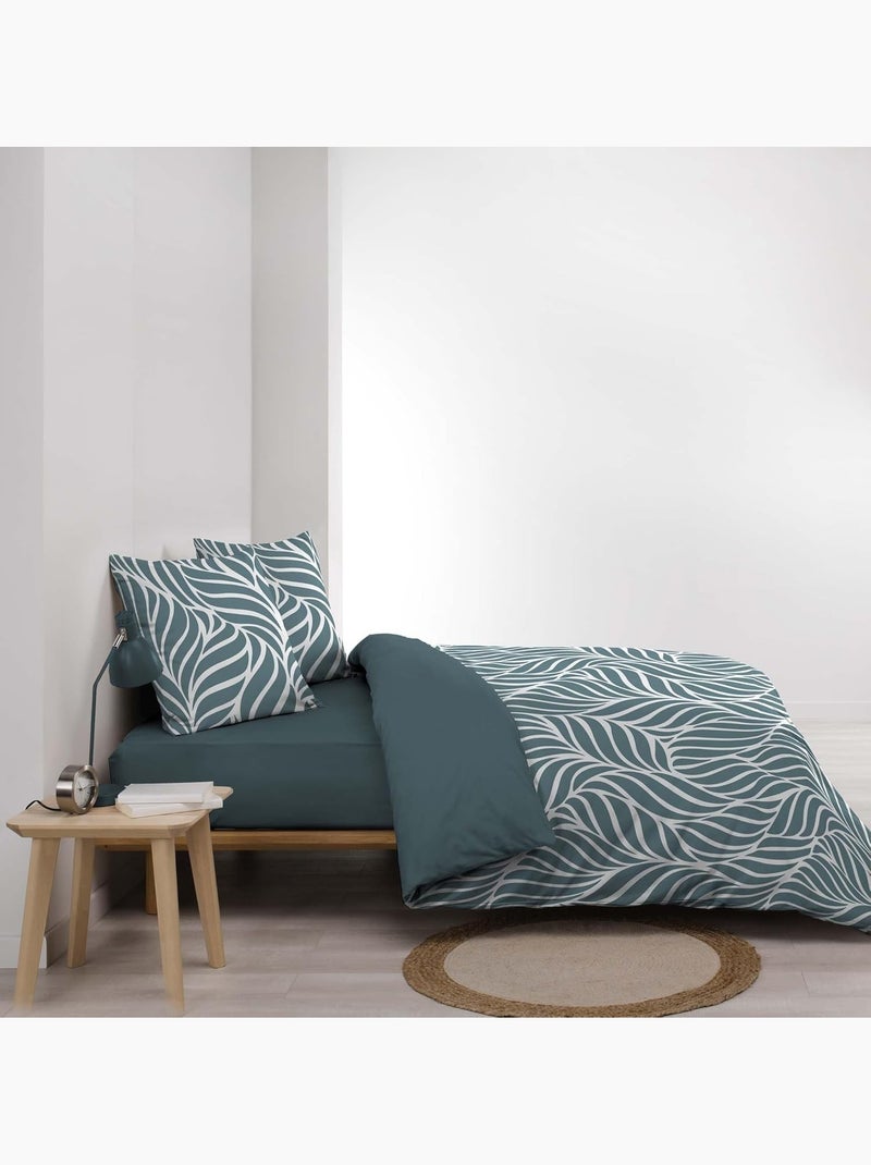 Set di biancheria da letto 3 pezzi in cotone con disegno a foglie + federe Blu - Kiabi