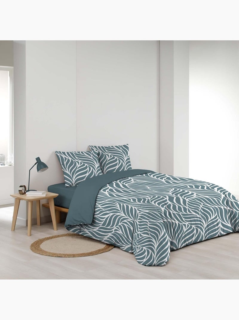 Set di biancheria da letto 3 pezzi in cotone con disegno a foglie + federe Blu - Kiabi