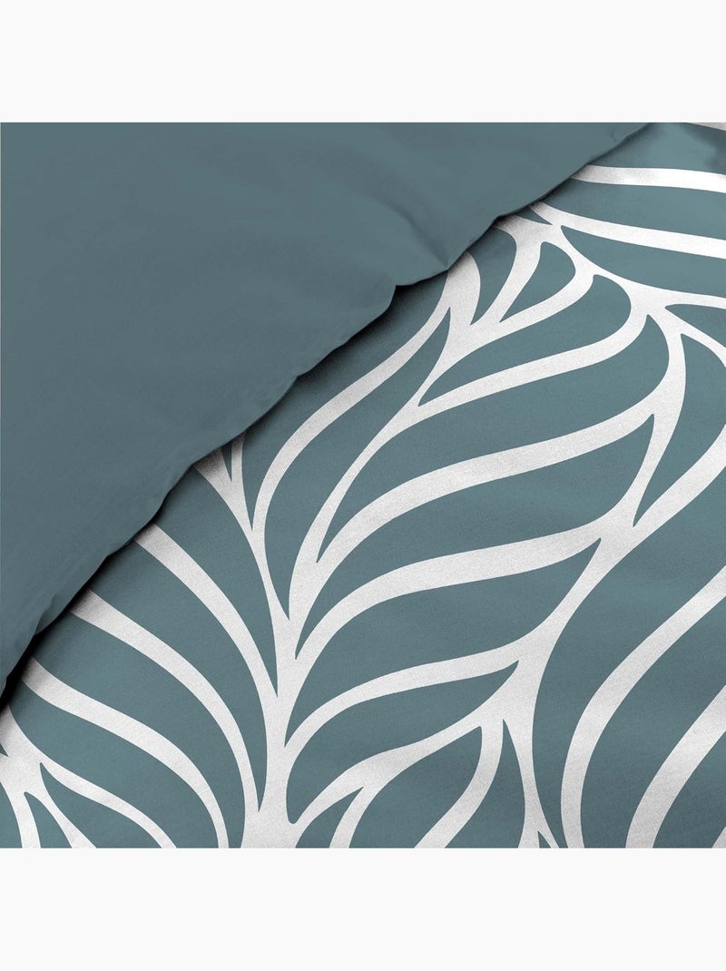 Set di biancheria da letto 3 pezzi in cotone con disegno a foglie + federe Blu - Kiabi