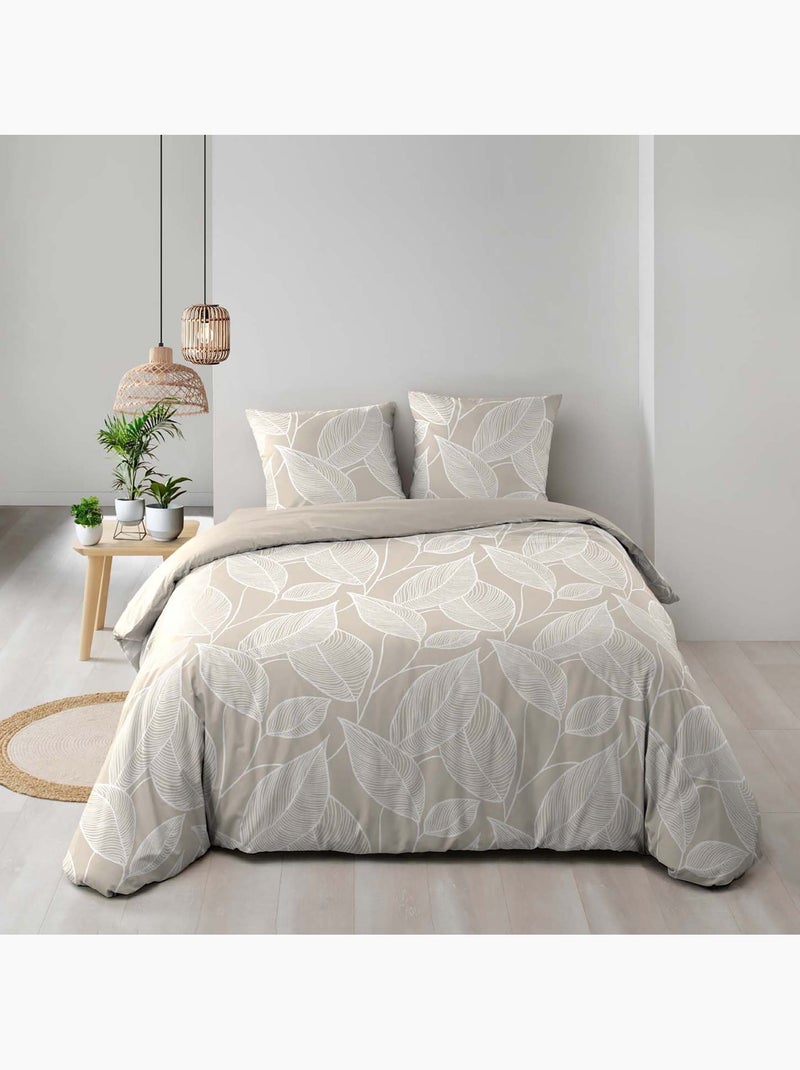 Set di biancheria da letto 3 pezzi in cotone con motivo a foglie + federe Beige grigio - Kiabi