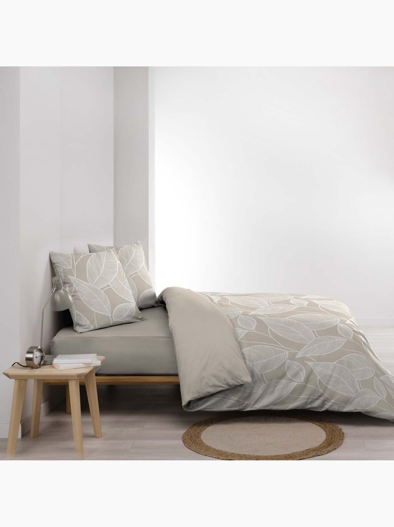 Set di biancheria da letto 3 pezzi in cotone con motivo a foglie + federe Beige grigio - Kiabi