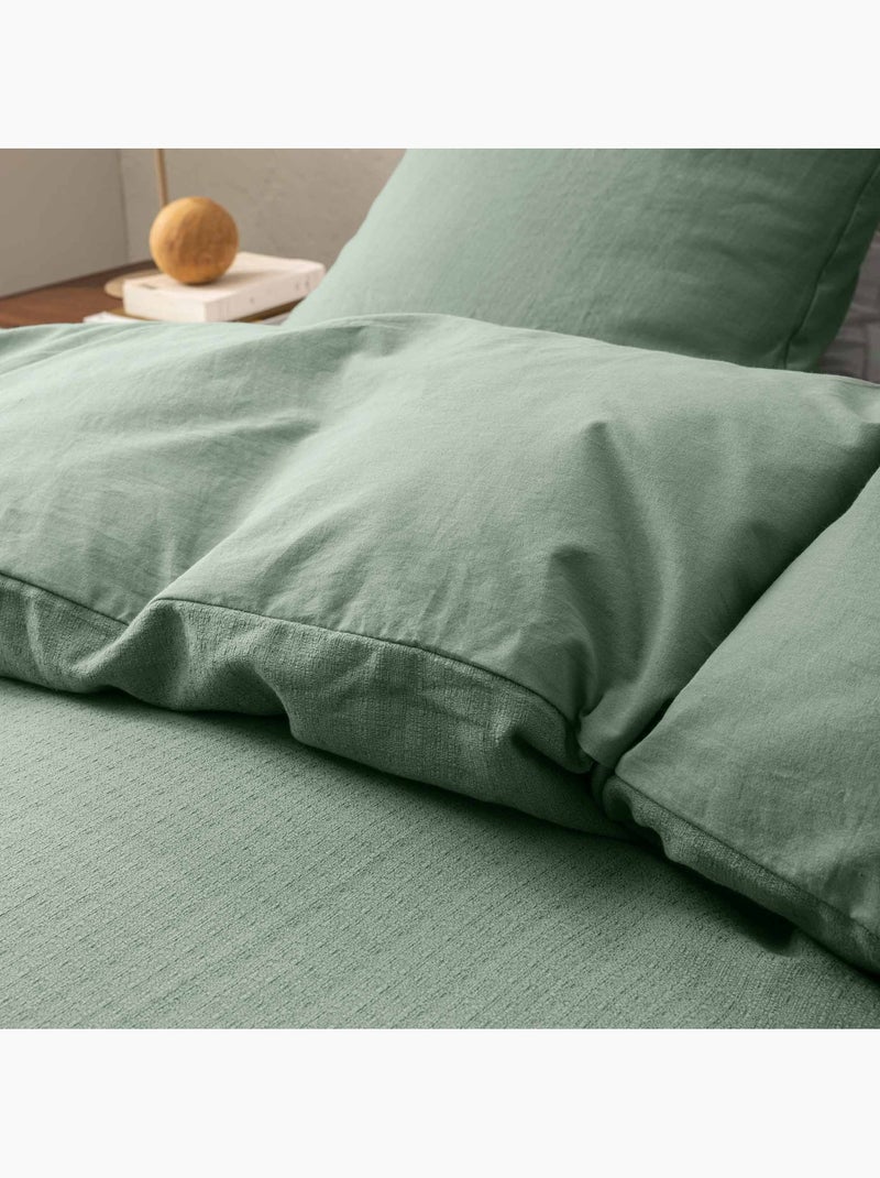 Set di biancheria da letto 3 pezzi in cotone liscio a rilievo + federe Verde - Kiabi