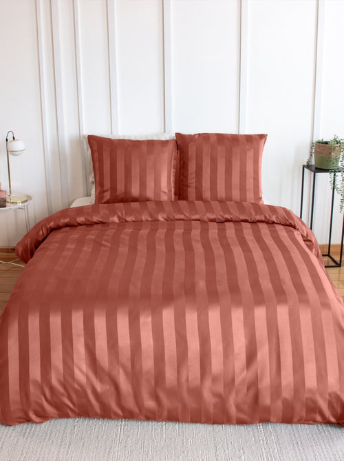 Set di biancheria da letto 3 pezzi in raso a righe sottili, copertina + federe - Kiabi