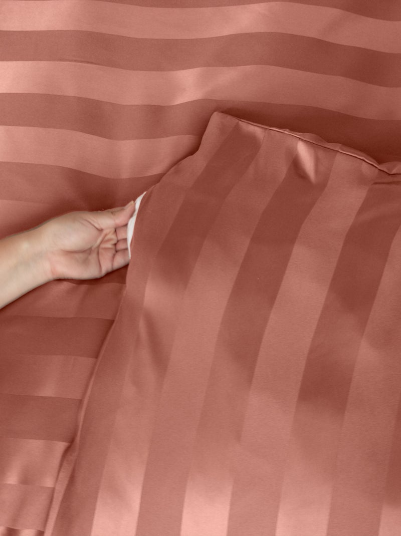 Set di biancheria da letto 3 pezzi in raso a righe sottili, copertina + federe Arancione - Kiabi