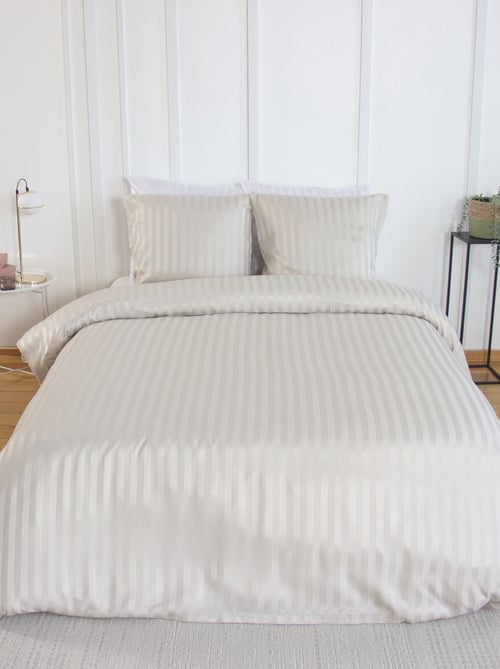Set di biancheria da letto 3 pezzi in raso a righe sottili, copertina + federe - Kiabi