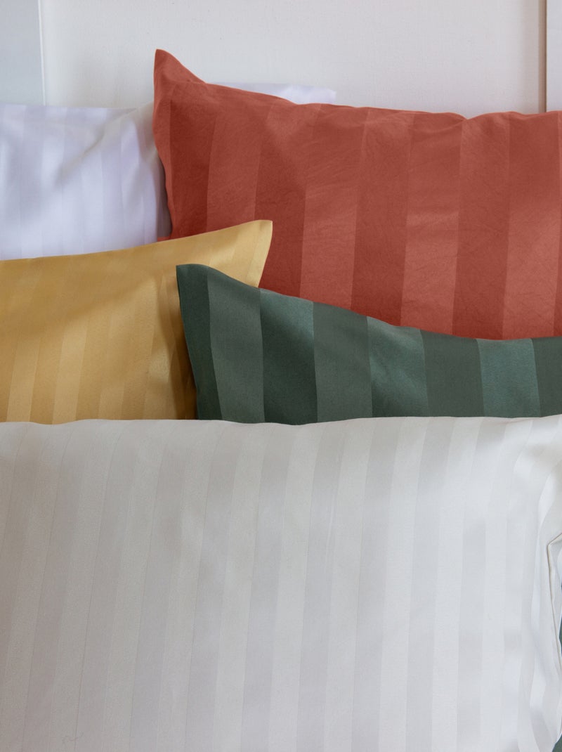 Set di biancheria da letto 3 pezzi in raso a righe sottili, copertina + federe Beige chiaro - Kiabi