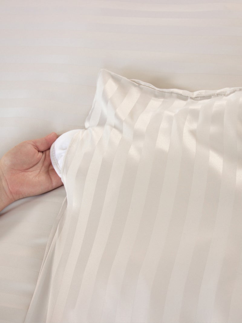 Set di biancheria da letto 3 pezzi in raso a righe sottili, copertina + federe Beige chiaro - Kiabi