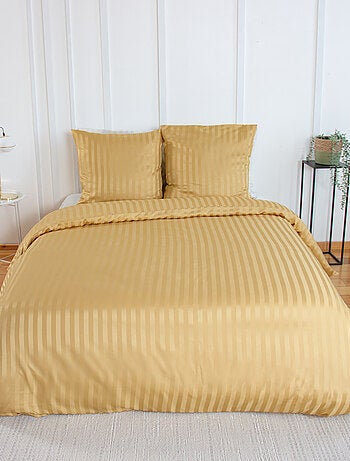 Set di biancheria da letto 3 pezzi in raso a righe sottili, copertina + federe