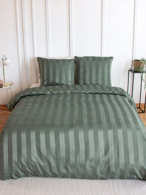 Set di biancheria da letto 3 pezzi in raso a righe sottili, copertina + federe - Kiabi
