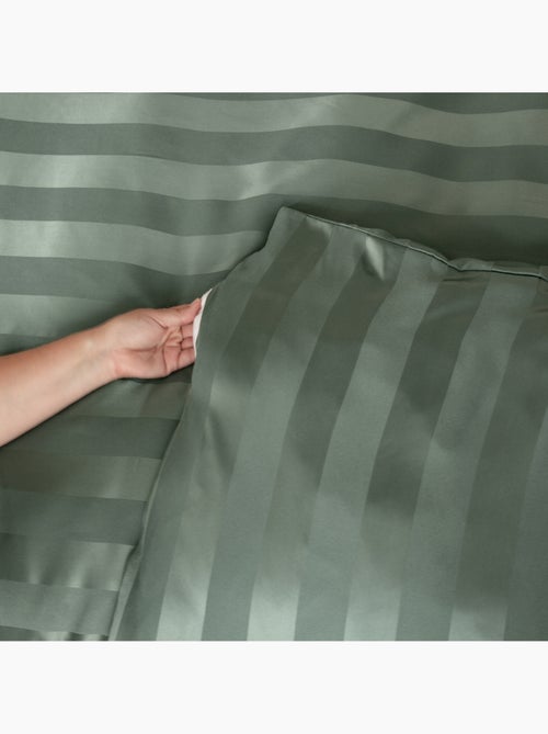 Set di biancheria da letto 3 pezzi in raso a righe sottili, copertina + federe - Kiabi