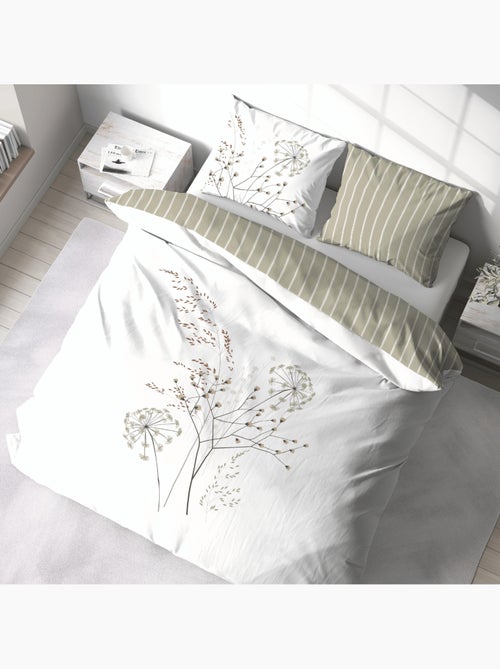 Set di biancheria da letto a 3 pezzi con fiori a righe rovesciate - Kiabi Set di biancheria da letto a 3 pezzi con fiori a righe rovesciate - Kiabi