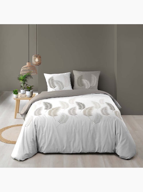 Set di biancheria da letto a 3 pezzi con motivo a fogliame, copertina e federe - Kiabi