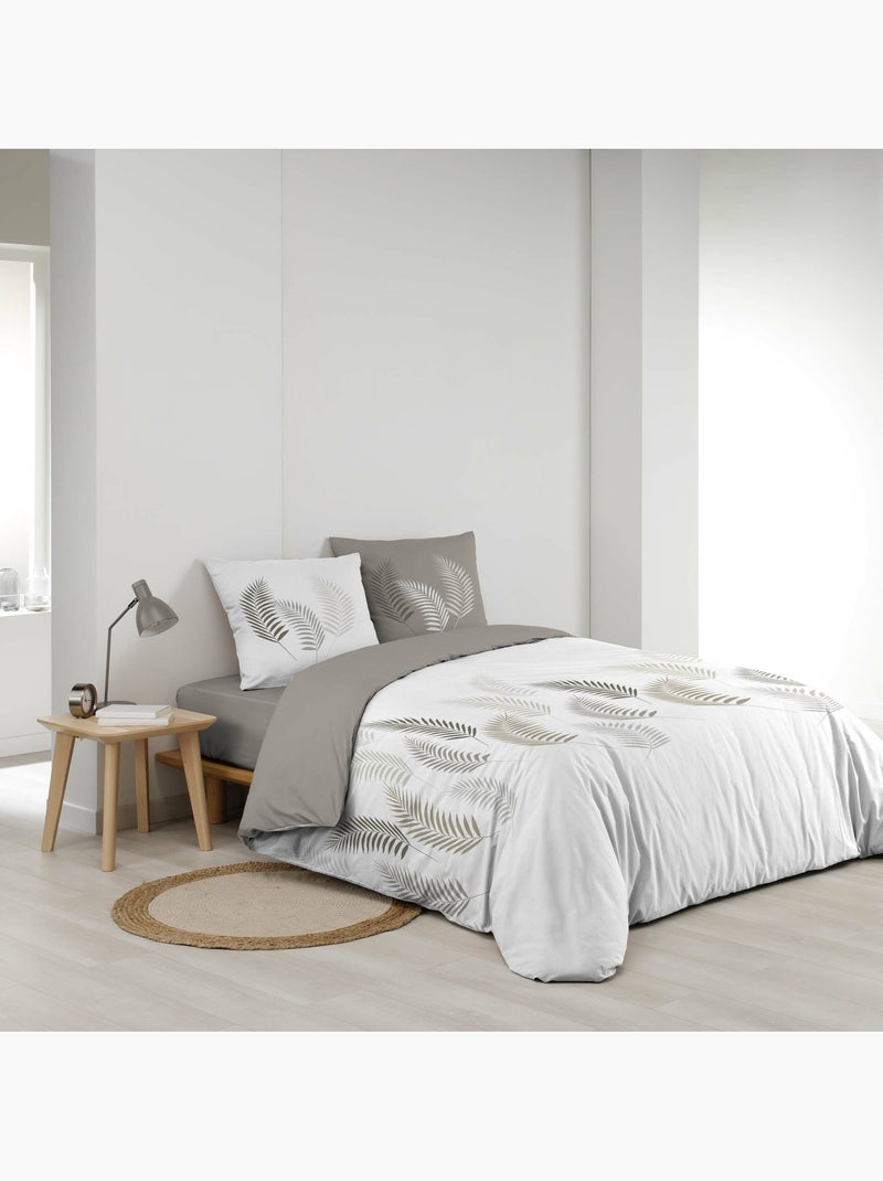 Set di biancheria da letto a 3 pezzi con motivo a fogliame, copertina e federe Beige grigio - Kiabi