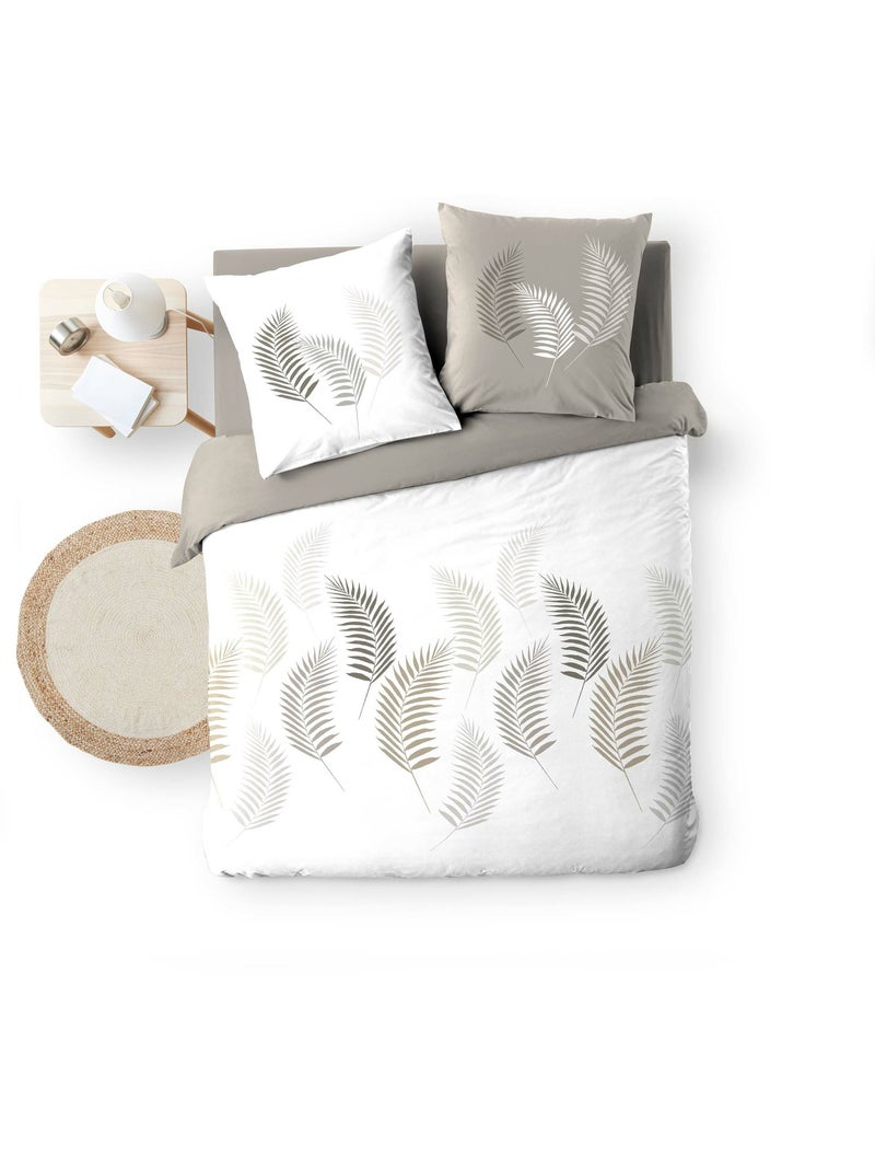 Set di biancheria da letto a 3 pezzi con motivo a fogliame, copertina e federe Beige grigio - Kiabi