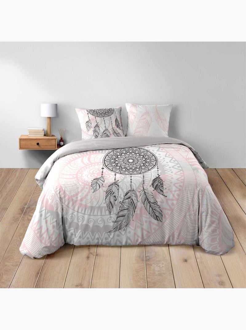 Set di biancheria da letto a 3 pezzi in cotone con acchiappasogni, fodere e copricuscini Rosa - Kiabi
