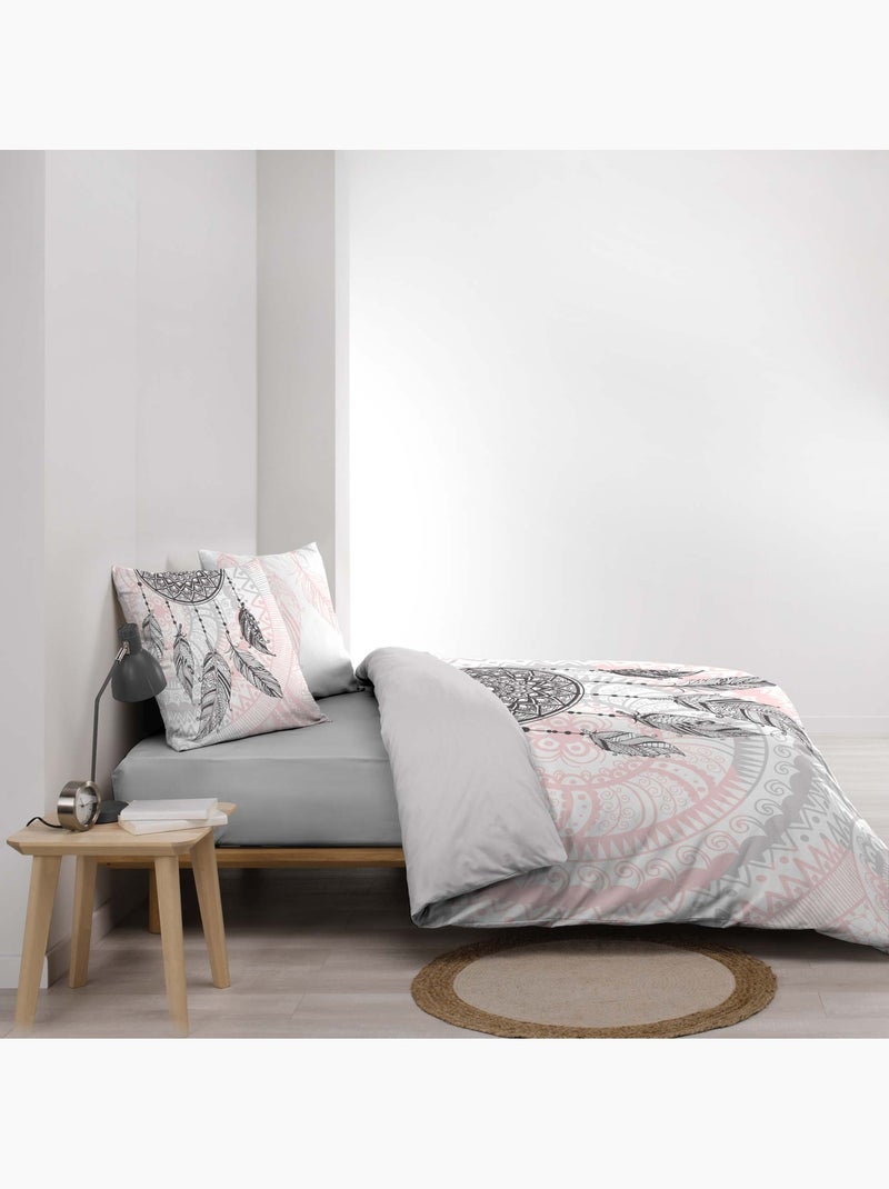 Set di biancheria da letto a 3 pezzi in cotone con acchiappasogni, fodere e copricuscini Rosa - Kiabi