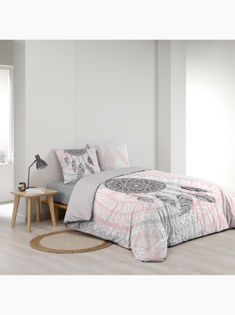 Set di biancheria da letto a 3 pezzi in cotone con acchiappasogni, fodere e copricuscini Rosa - Kiabi