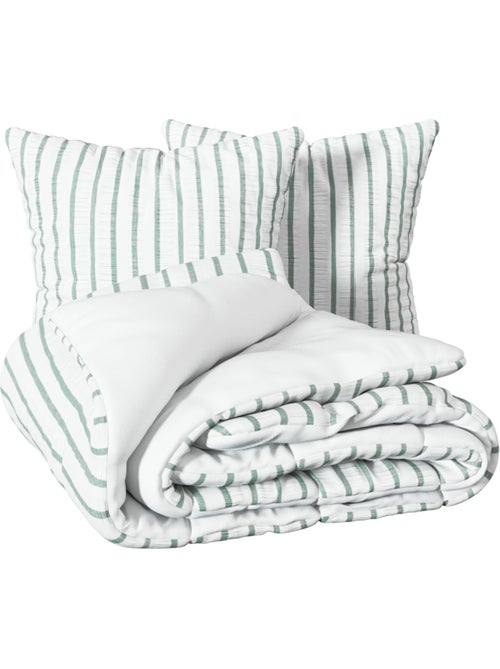Set di biancheria da letto a righe 240x220cm verde celeste e bianco - Kiabi Set di biancheria da letto a righe 240x220cm verde celeste e bianco - Kiabi