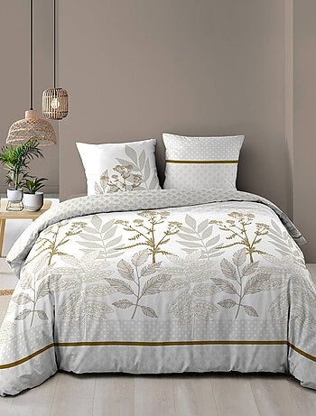 Set di biancheria da letto double-face in cotone stampato con motivo a fogliame