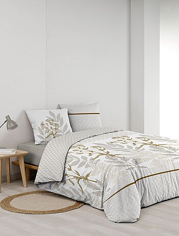 Set di biancheria da letto double-face in cotone stampato con motivo a fogliame