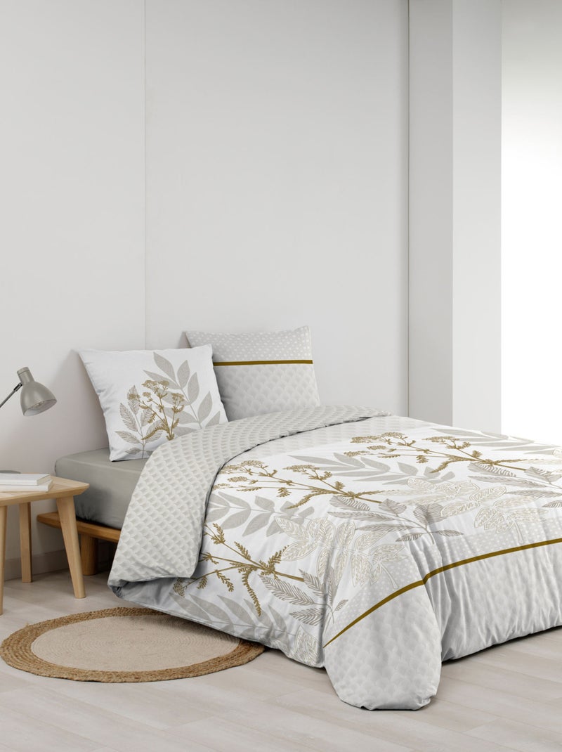Set di biancheria da letto double-face in cotone stampato con motivo a fogliame Beige grigio - Kiabi