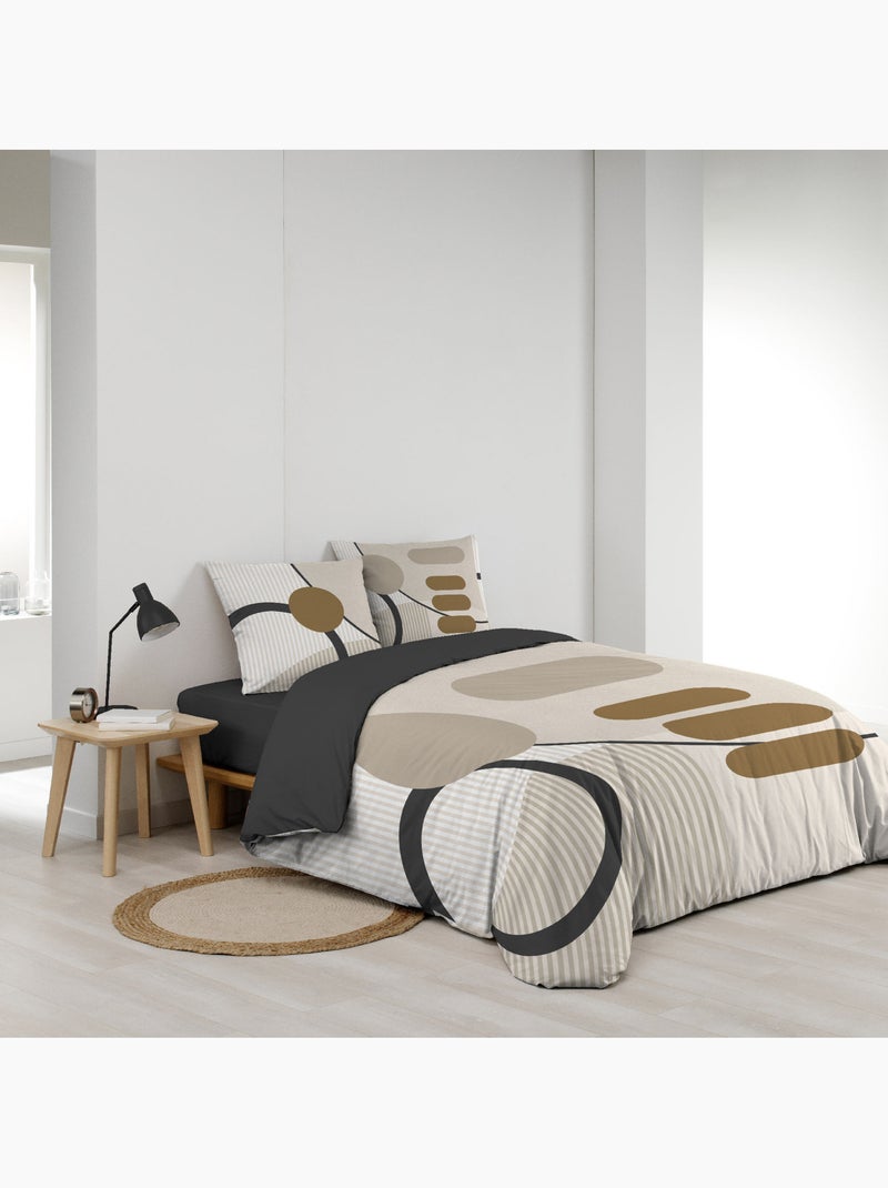 Set di biancheria da letto geometrica in cotone stampato su due lati Beige grigio - Kiabi