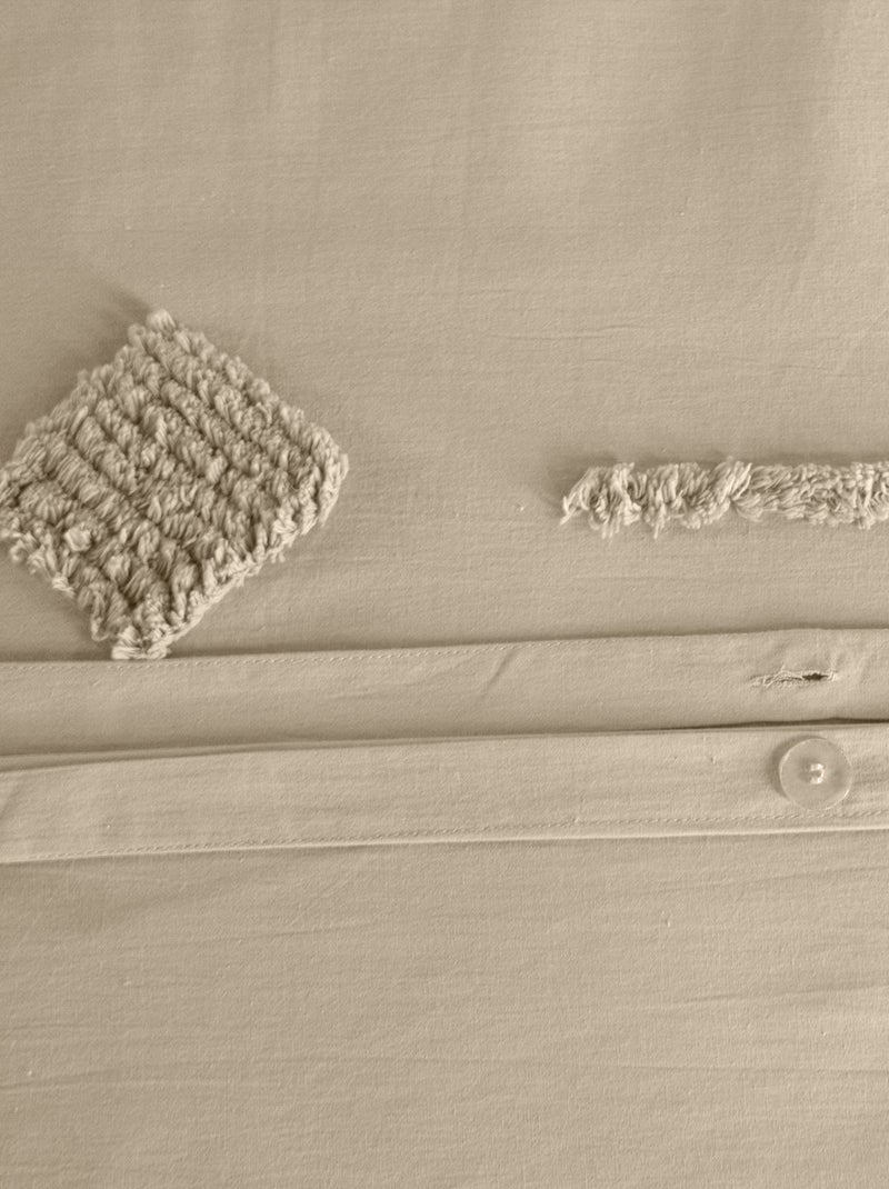 Set di biancheria da letto geometrico in cotone lavato e trapuntato Beige - Kiabi