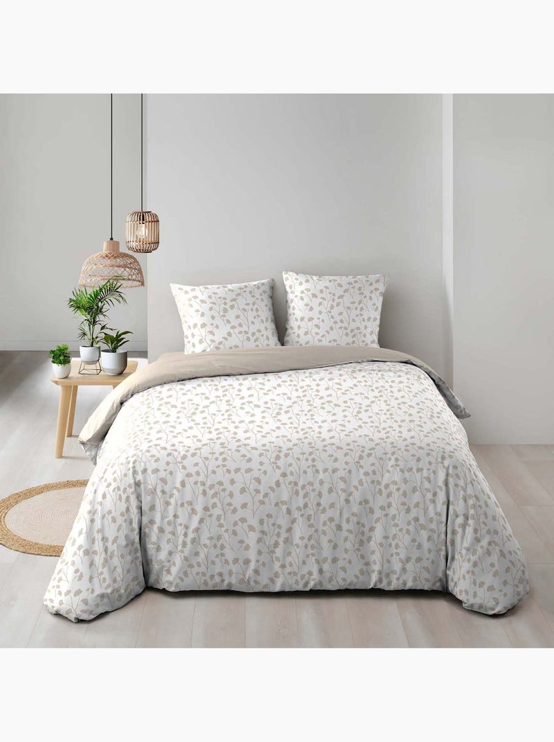Set di biancheria da letto in cotone 3 pezzi con disegno di piccole foglie + federe Beige grigio - Kiabi