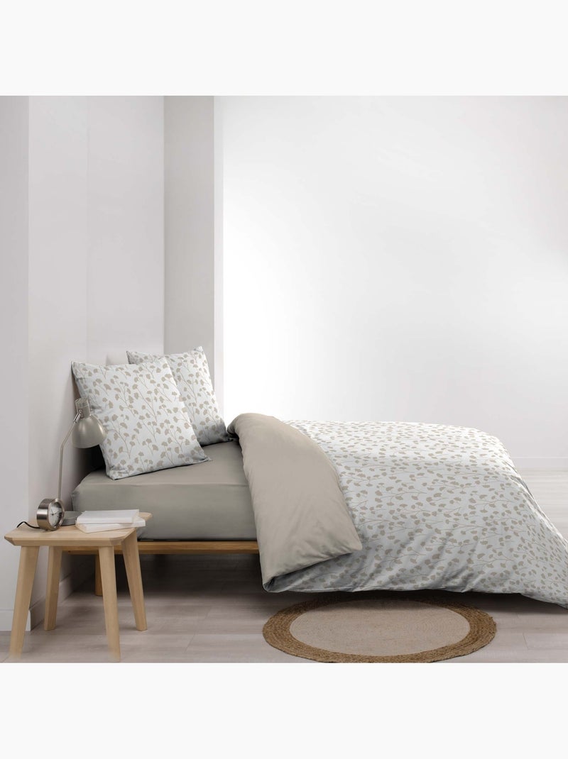 Set di biancheria da letto in cotone 3 pezzi con disegno di piccole foglie + federe Beige grigio - Kiabi