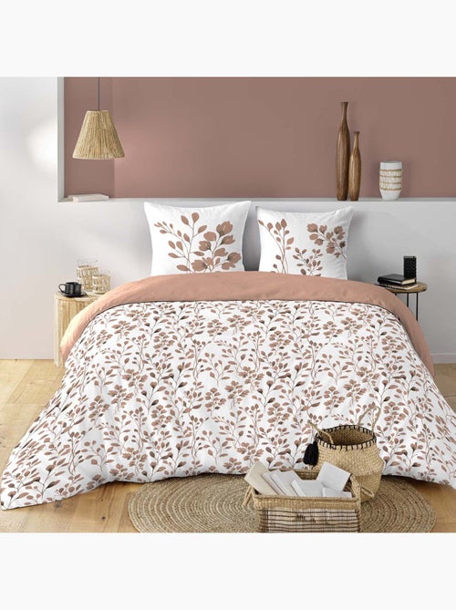Set di biancheria da letto in cotone 3 pezzi con fodera con motivo a fogliame + federe - Kiabi