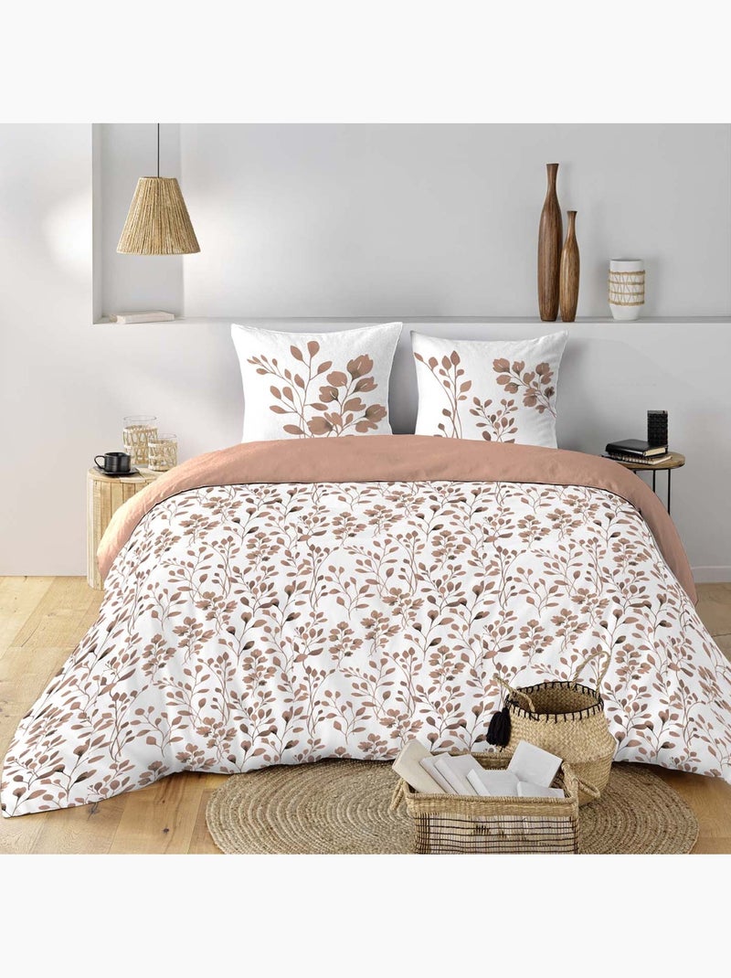 Set di biancheria da letto in cotone 3 pezzi con fodera con motivo a fogliame + federe Rosa - Kiabi