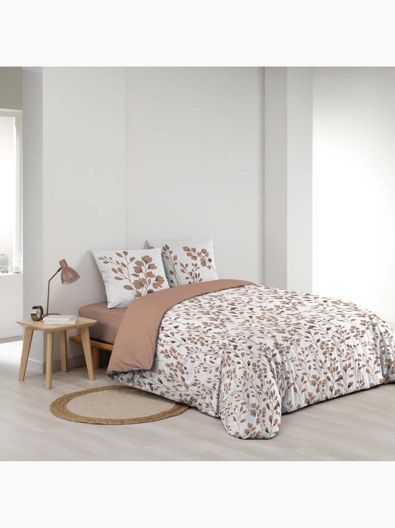 Set di biancheria da letto in cotone 3 pezzi con fodera con motivo a fogliame + federe Rosa - Kiabi