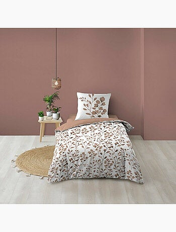 Set di biancheria da letto in cotone 3 pezzi con fodera con motivo a fogliame + federe