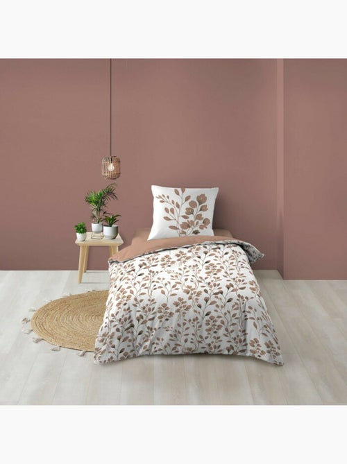 Set di biancheria da letto in cotone 3 pezzi con fodera con motivo a fogliame + federe - Kiabi