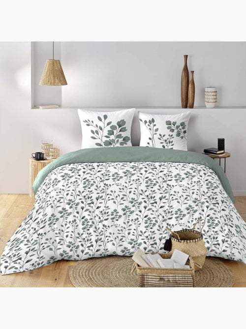 Set di biancheria da letto in cotone 3 pezzi con fodera con motivo a fogliame + federe - Kiabi