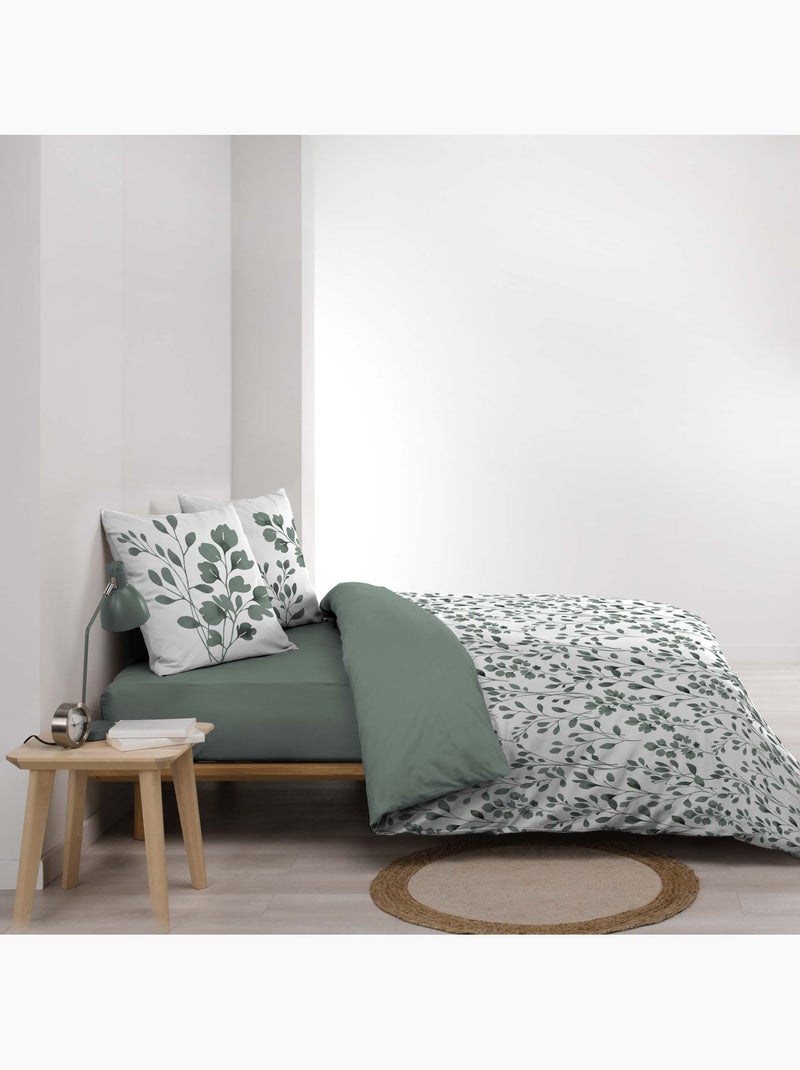 Set di biancheria da letto in cotone 3 pezzi con fodera con motivo a fogliame + federe Verde chiaro - Kiabi