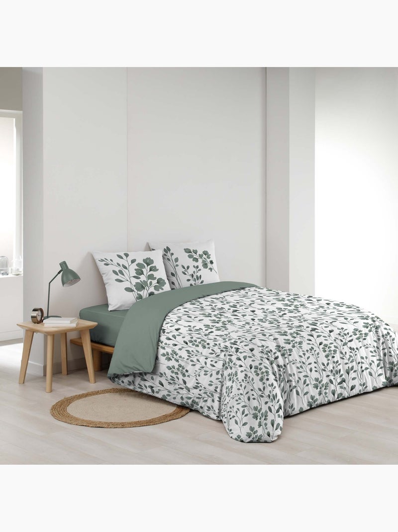 Set di biancheria da letto in cotone 3 pezzi con fodera con motivo a fogliame + federe Verde chiaro - Kiabi