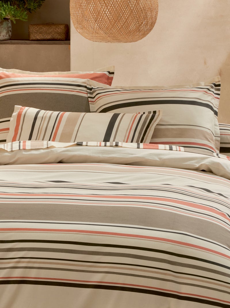 Set di biancheria da letto in cotone a righe bayadère con federa per cuscino Arancione corallo - Kiabi