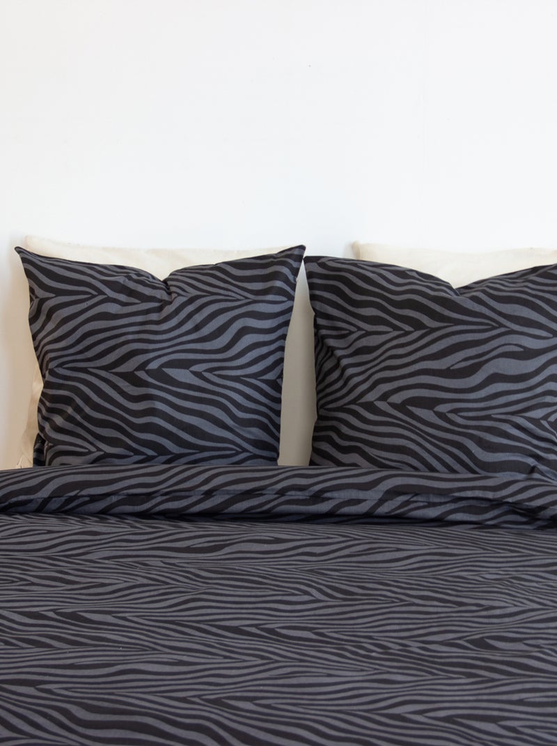 Set di biancheria da letto in cotone zebrato 3 pezzi, copertina e federe Nero - Kiabi