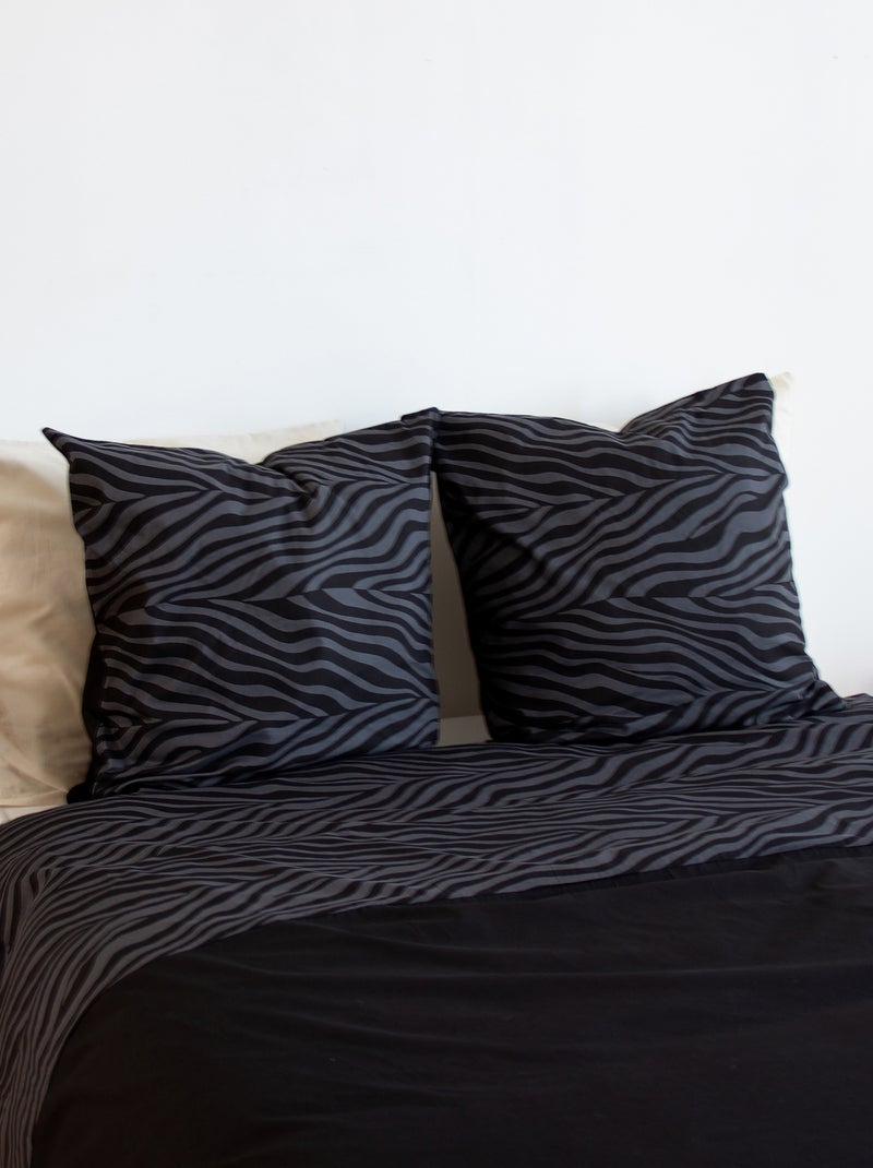 Set di biancheria da letto in cotone zebrato 3 pezzi, copertina e federe Nero - Kiabi
