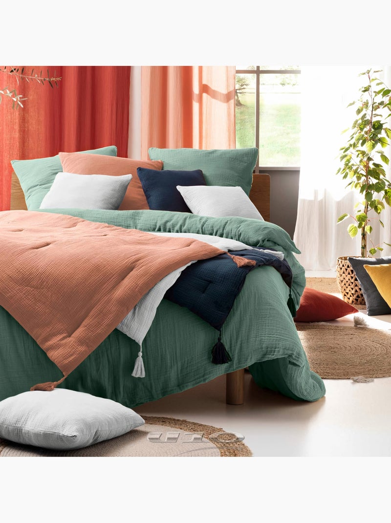 Set di biancheria da letto in garza di cotone Verde salvia - Kiabi