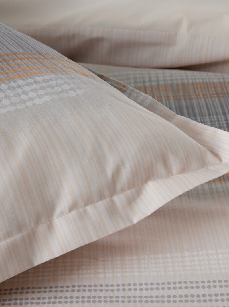 Set di biancheria da letto in percalle di cotone a righe 3 pezzi, copertina e federe Beige - Kiabi
