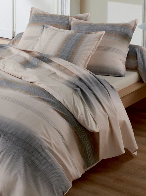 Set di biancheria da letto in percalle di cotone a righe 3 pezzi, copertina e federe - Kiabi