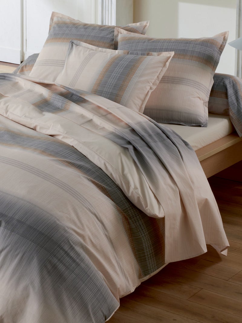 Set di biancheria da letto in percalle di cotone a righe 3 pezzi, copertina e federe Beige - Kiabi