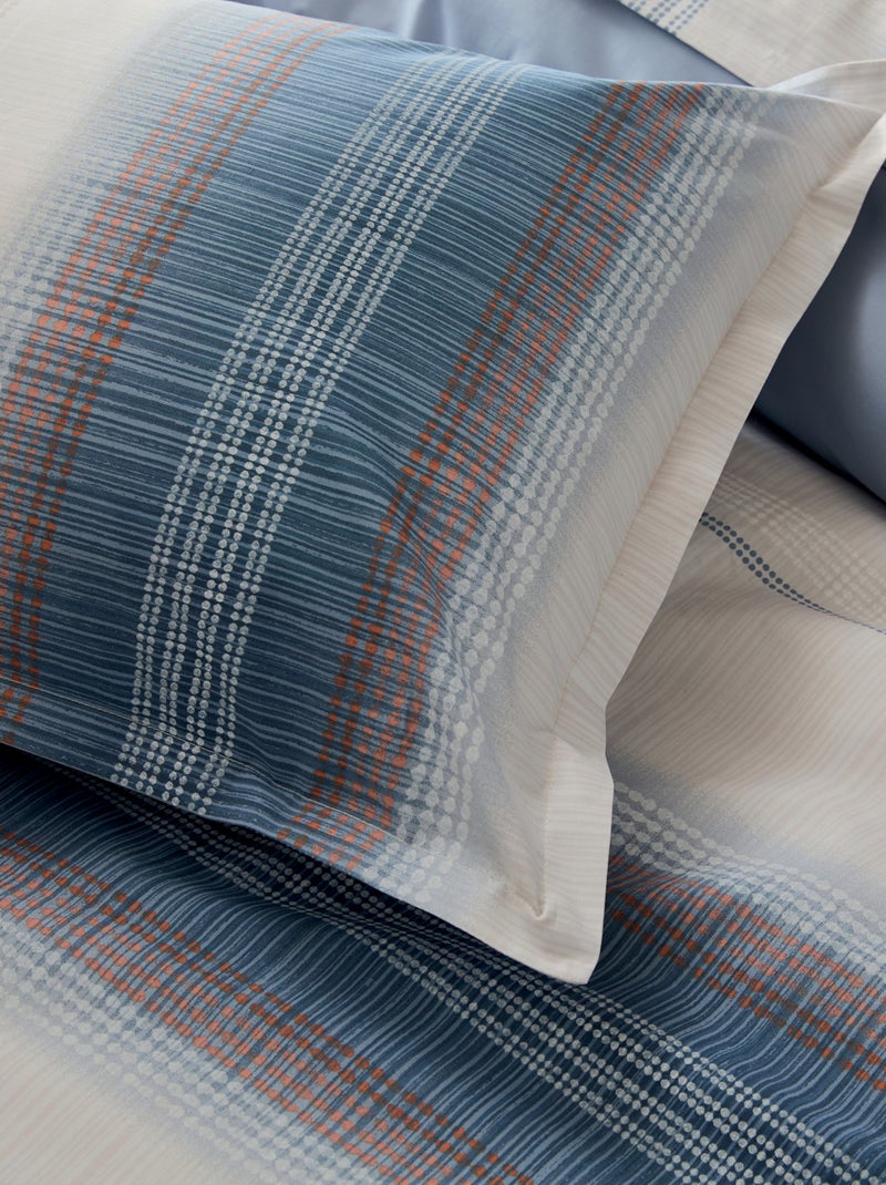 Set di biancheria da letto in percalle di cotone a righe 3 pezzi, copertina e federe Blu - Kiabi