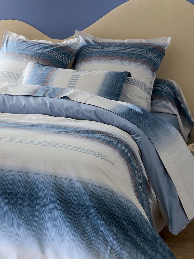 Set di biancheria da letto in percalle di cotone a righe 3 pezzi, copertina e federe Blu - Kiabi