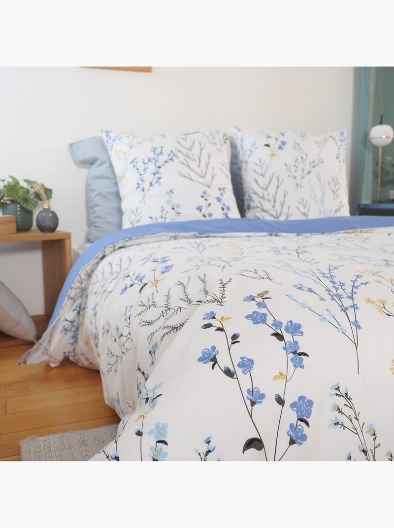 Set di biancheria da letto in raso di cotone dal tocco primaverile Blu - Kiabi