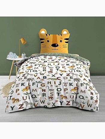 Set di biancheria da letto per bambini in cotone reversibile con alfabeto e motivi di animali