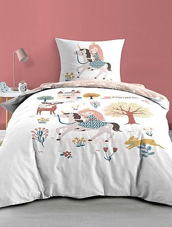 Set di biancheria da letto per bambini in cotone reversibile con motivi di principesse e unicorni