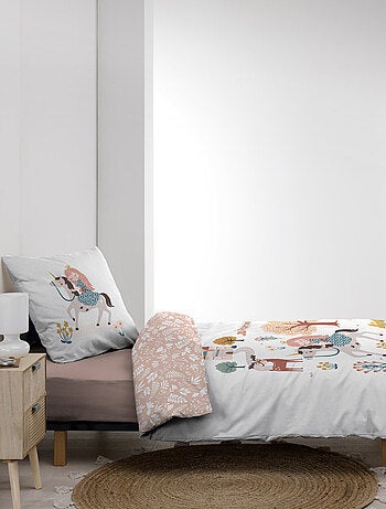 Set di biancheria da letto per bambini in cotone reversibile con motivi di principesse e unicorni